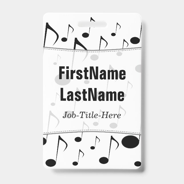 Many Musical Notes Pattern; Personalised Name ID Badge (Front)