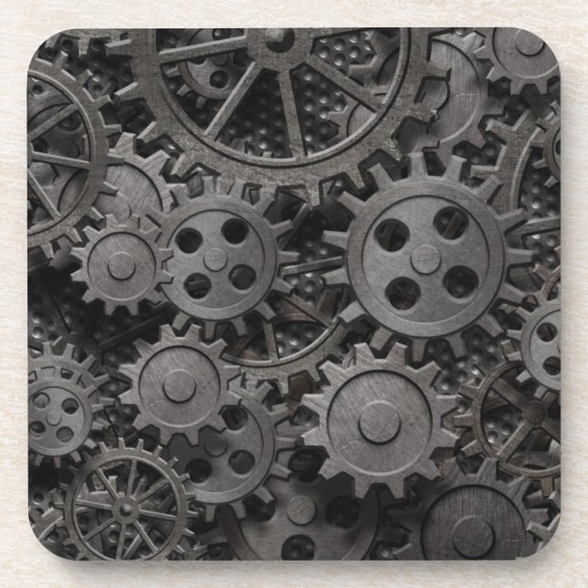 Many old rusty metal gears or machine parts coaster (Front)