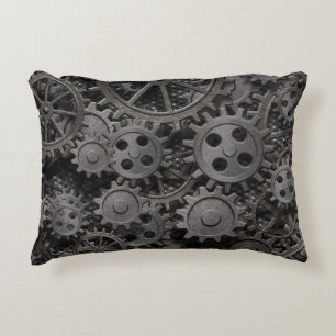 Many old rusty metal gears or machine parts decorative cushion