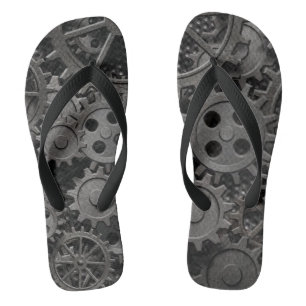 Many old rusty metal gears or machine parts jandals