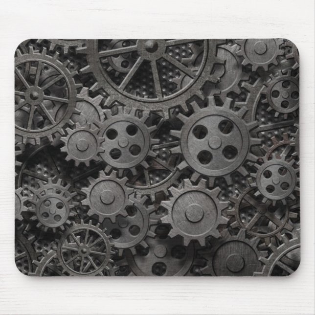 Many old rusty metal gears or machine parts mouse pad (Front)