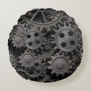Many old rusty metal gears or machine parts round cushion