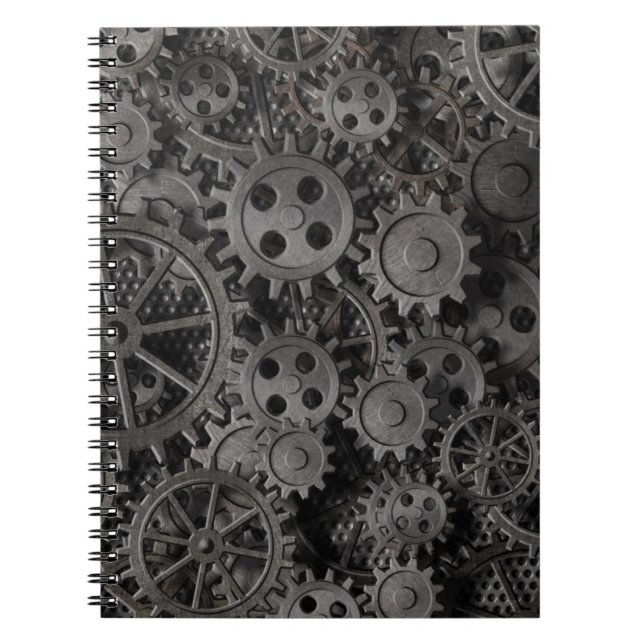 Many old rusty metal gears or machine parts spiral notebook (Front)