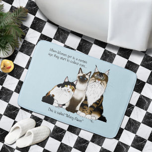 Many Paws Funny Menopause Cat Lady Humour Blue Bath Mat
