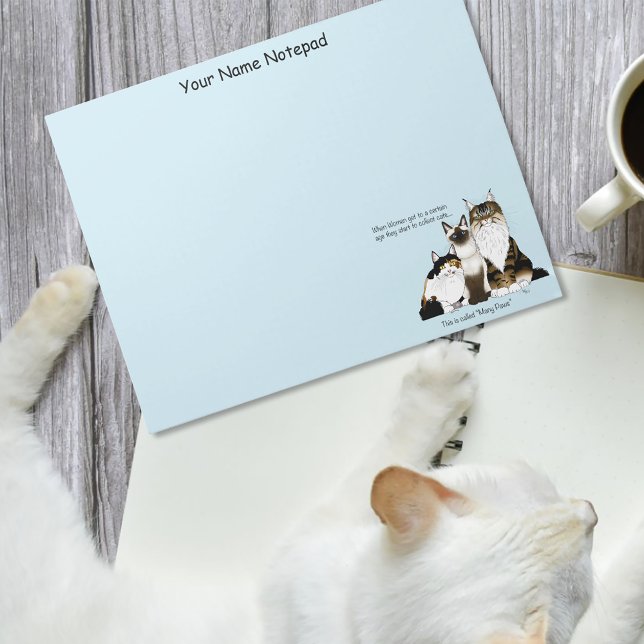 Many Paws Funny Menopause Cat Lady Humour Blue Notepad (Creator Uploaded)