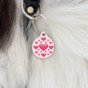 Many Pink Hearts On Light Pink & Pet's Info Pet Tag