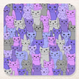 Many Purple Cats Design Square Paper Coaster