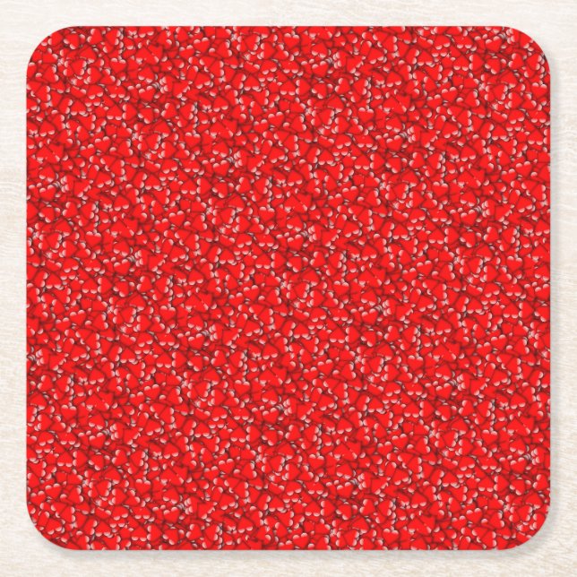 Many Red Hearts Valentine Love Heart Pattern Square Paper Coaster (Front)