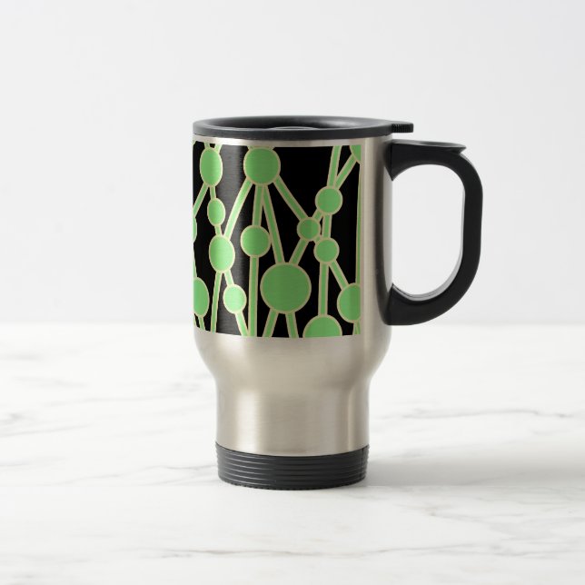 Many Roads II Mint Green with White on Black Travel Mug (Right)