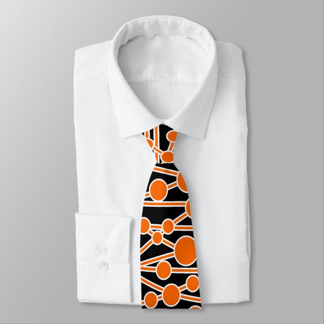 Many Roads II Orange & White on Black Tie (Tied)