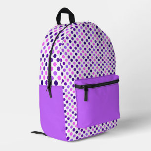 Many Shades of Purple Polka Dots on White Printed Backpack