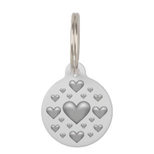 Many Silver Grey Colour Hearts & Pet's Info Pet Tag