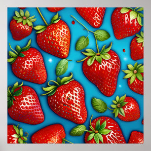 many strawberry fruit,  painting, poster