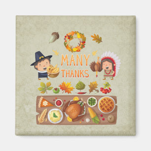 Many Thanks Pilgrim And Native Thanksgiving Feast Magnet