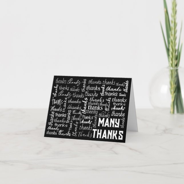 Many THANKS Word Cloud On Black Thank You Card (Front)
