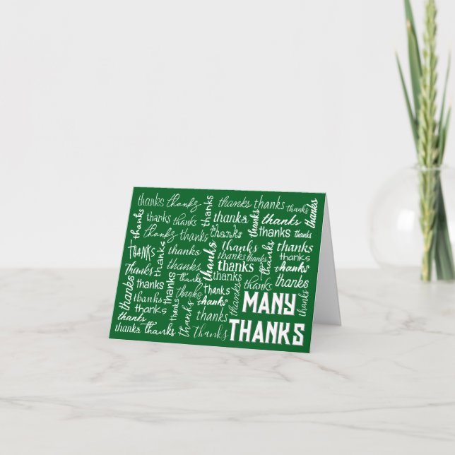 Many THANKS Word Cloud On Green Thank You Card (Front)