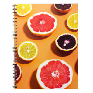 Many variety citrus fruits pattern in sunlight on notebook