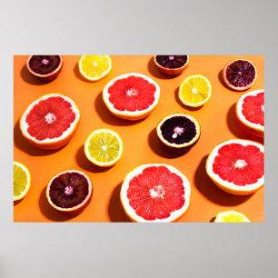 Many variety citrus fruits pattern in sunlight on  poster