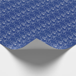 Many White Bicycle Icons on a Blue Background Wrapping Paper