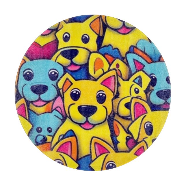 Many yellow dogs happy dogs cutting board (Front)