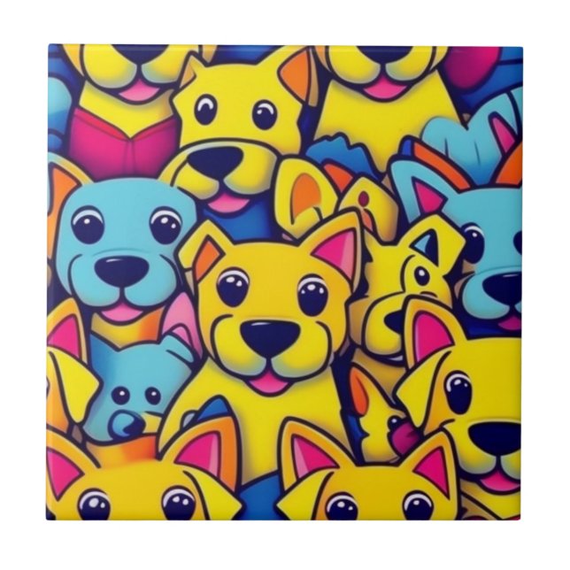 Many yellow dogs happy dogs tile (Front)