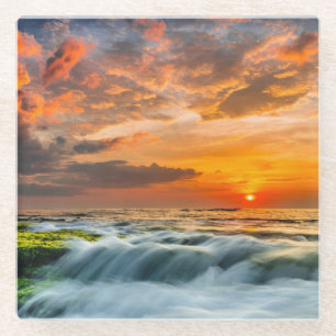 Manyar Beach At Sunrise Glass Coaster