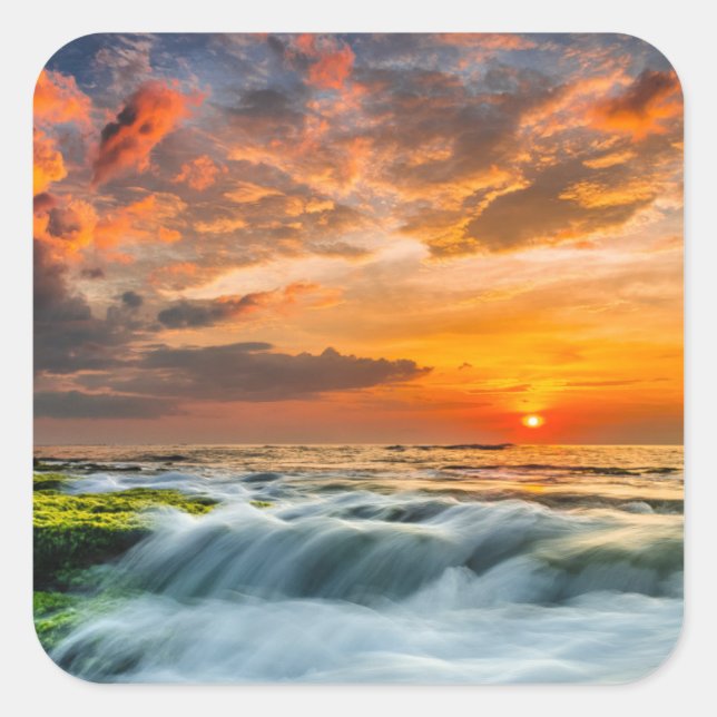 Manyar Beach At Sunrise Square Sticker (Front)
