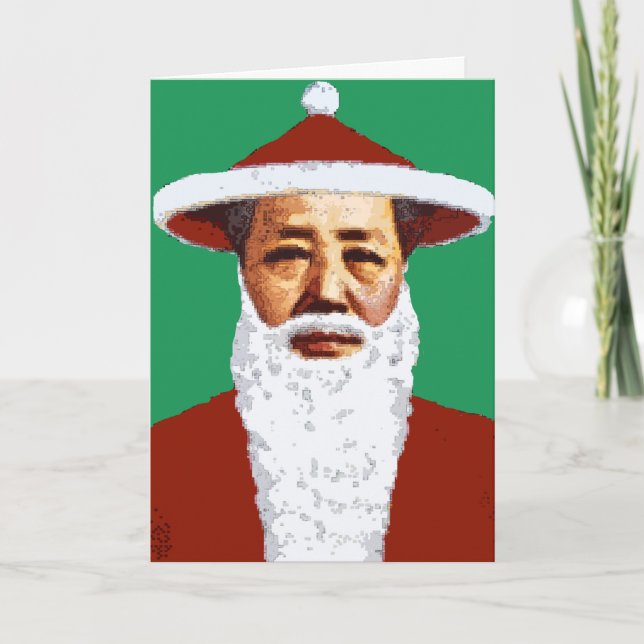 Mao Merry Christmas Chinese Pop Art Santa Claus Holiday Card (Front)