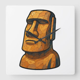Maoi Stoic Statue Square Wall Clock