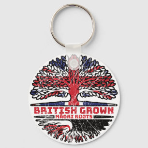 Maori British UK Tree Roots Flag Key Ring