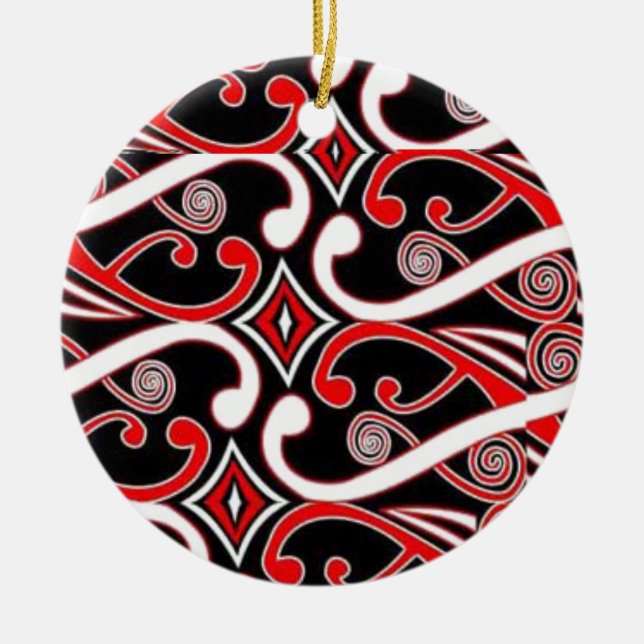 maori designs 2 ceramic tree decoration (Front)