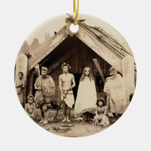 Maori Family, New Zealand, c.1880s (albumen print) Ceramic Tree Decoration