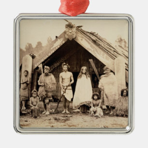 Maori Family, New Zealand, c.1880s (albumen print) Metal Tree Decoration
