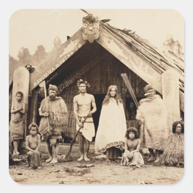 Maori Family, New Zealand, c.1880s (albumen print) Square Sticker (Front)