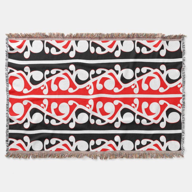 Maori Kowhaiwhai Tribal Pattern Throw Blanket (Front)