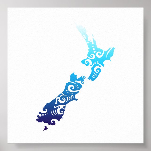 Maori New Zealand Map Tribal Tattoo Gift Idea Poster (Front)