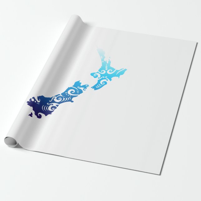 Maori New Zealand Map Tribal Tattoo Gift Idea Wrapping Paper (Unrolled)