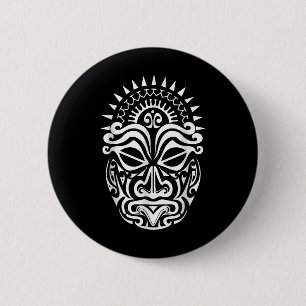 Maori Polynesian Tattoo Haka Dance Face Mask Head  6 Cm Round Badge