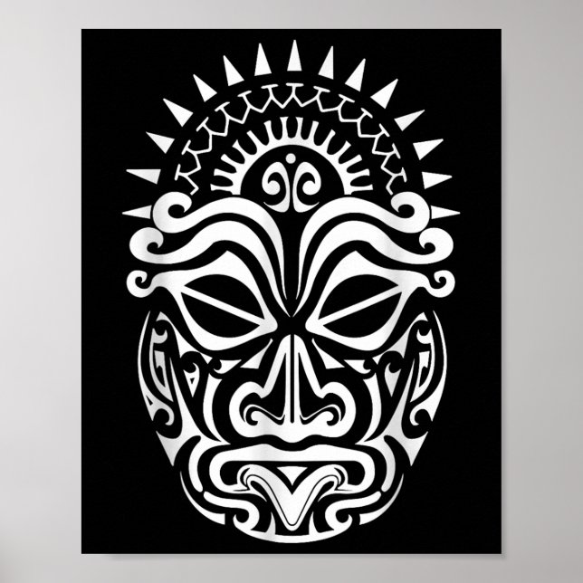 Maori Polynesian Tattoo Haka Dance Face Mask Head  Poster (Front)