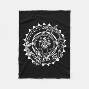 Maori Polynesian Tattoo Orca Dolphin Turtle Scuba  Fleece Blanket