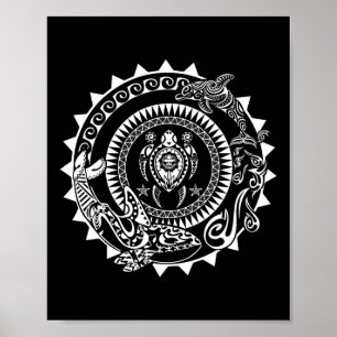Maori Polynesian Tattoo Orca Dolphin Turtle Scuba Poster