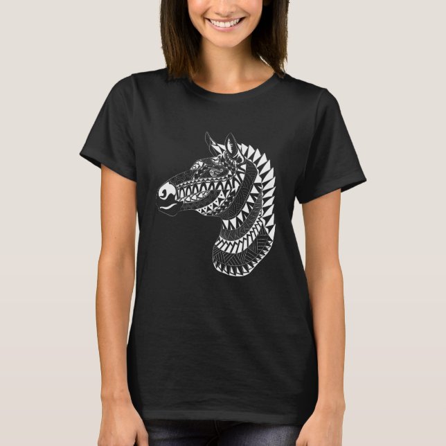 Maori Polynesian Tattoo Zebra Horse Quilted Zebra  T-Shirt (Front)