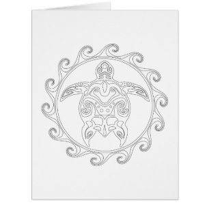 Maori Sun Tribal Turtle Adult Colouring Big Card