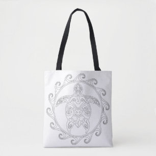 Maori Sun Tribal Turtle Adult Colouring Full Tote