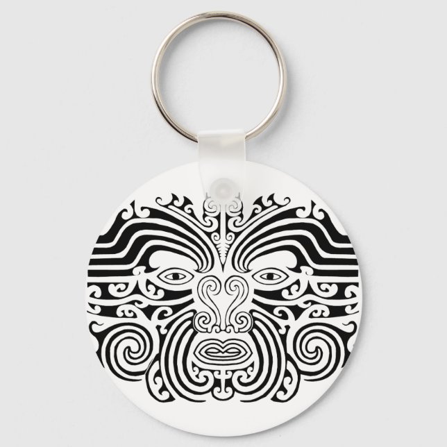 Maori Tattoo - Black and White Key Ring (Front)