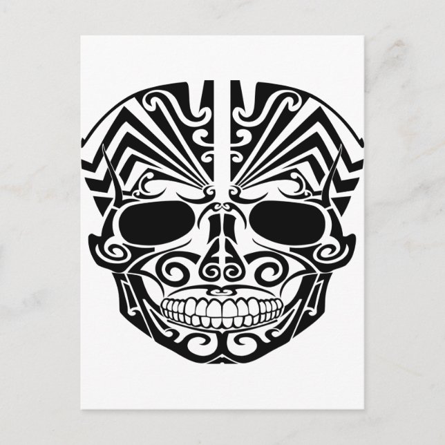 Maori Tattoo Mask Skull Postcard (Front)