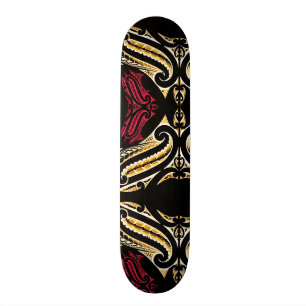 Maori traditional moko design in red& yellow skateboard