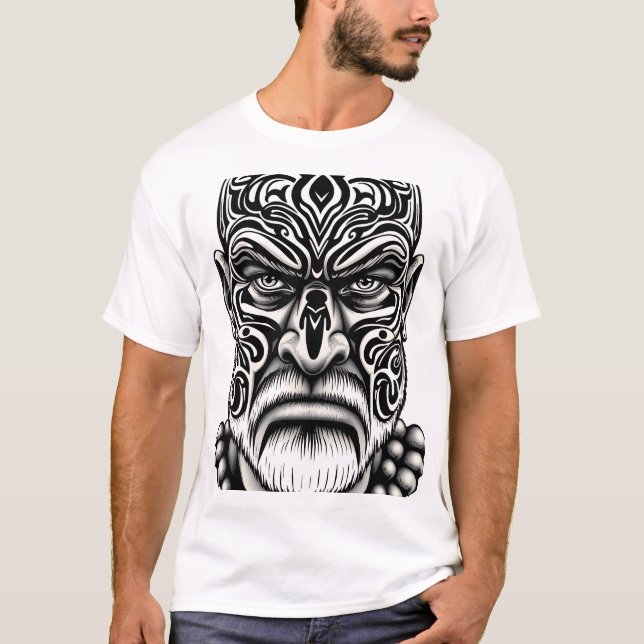 Maori Tribal Face Tattoo Design T-Shirt (Front)