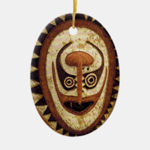 Maori Tribal Ritual Mask Ceramic Tree Decoration