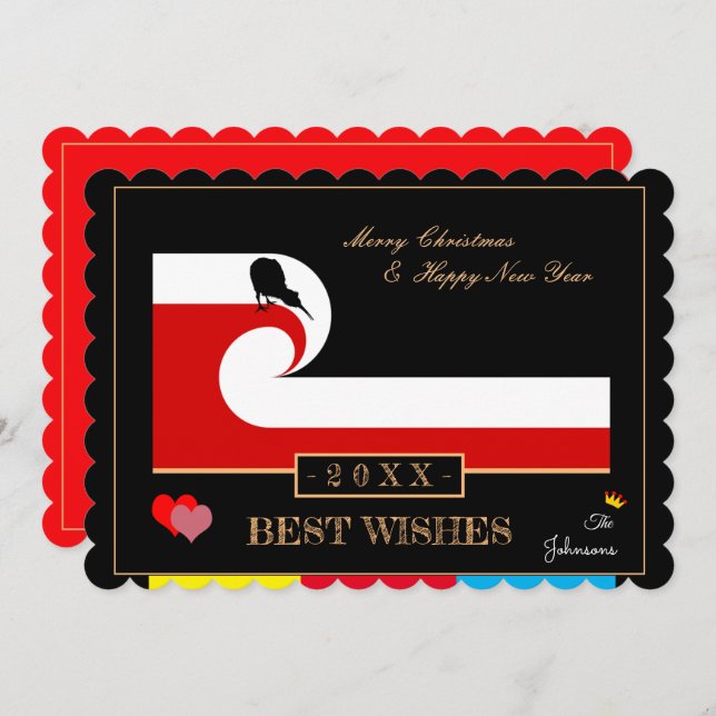 Maori Wave & Zealand Flag Happy New Year /Kiwi Holiday Card (Front/Back)